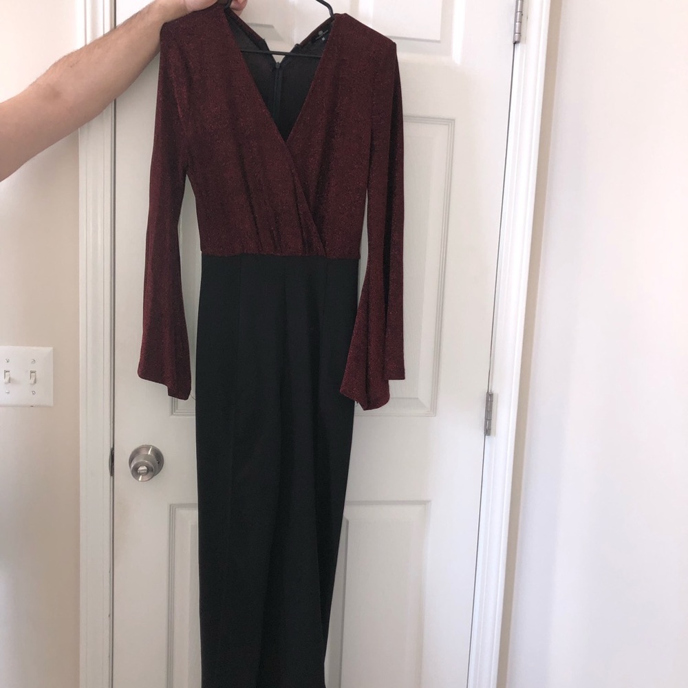 Sparkly red black pant jumpsuit